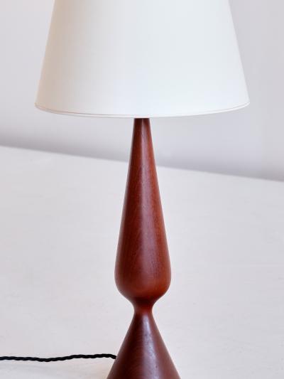 Sculptural Table Lamp in Teak Wood and Ivory Drum Shade Denmark 1960s