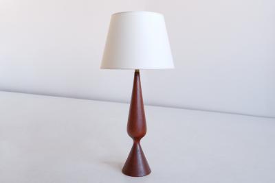 Sculptural Table Lamp in Teak Wood and Ivory Drum Shade Denmark 1960s