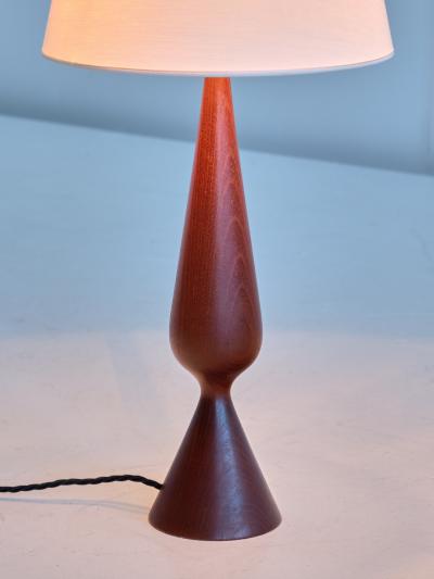 Sculptural Table Lamp in Teak Wood and Ivory Drum Shade Denmark 1960s