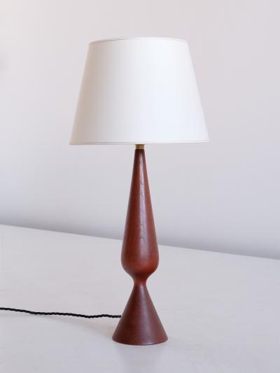 Sculptural Table Lamp in Teak Wood and Ivory Drum Shade Denmark 1960s