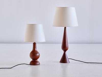 Sculptural Table Lamp in Teak Wood and Ivory Drum Shade Denmark 1960s