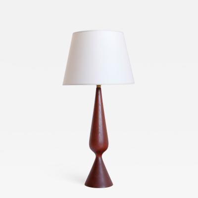 Sculptural Table Lamp in Teak Wood and Ivory Drum Shade Denmark 1960s