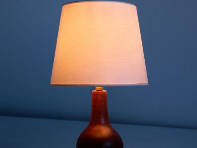 Sculptural Table Lamp in Teak Wood and Ivory Drum Shade Denmark 1960s