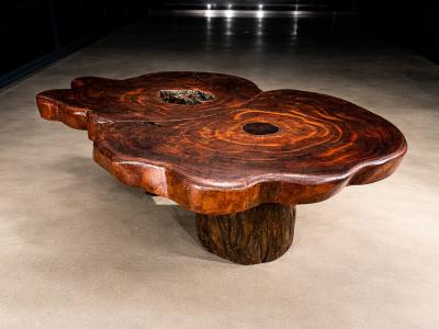 Sculptural Table with 6 Matching Stools in Reclaimed Wood Lot 764 765