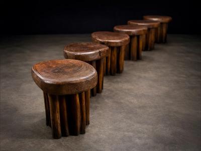 Sculptural Table with 6 Matching Stools in Reclaimed Wood Lot 764 765