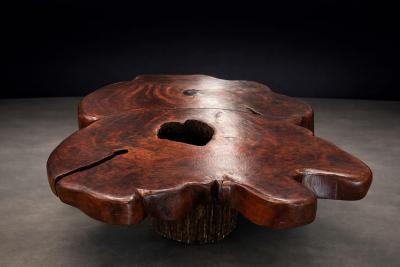 Sculptural Table with 6 Matching Stools in Reclaimed Wood Lot 764 765