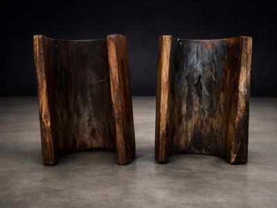 Sculptural Table with 6 Matching Stools in Reclaimed Wood Lot 764 765