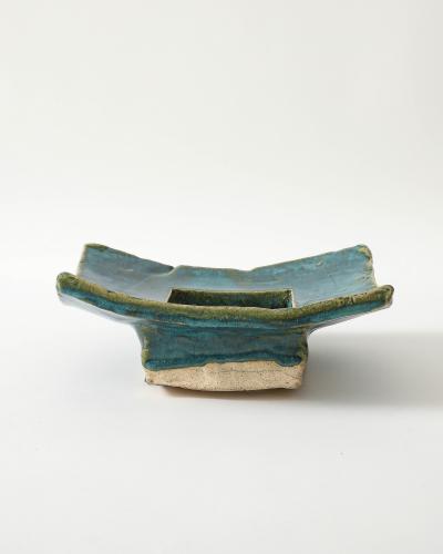 Sculptural Turquoise Green Glazed Ceramic Bowl United States c 1990