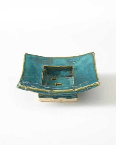 Sculptural Turquoise Green Glazed Ceramic Bowl United States c 1990