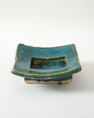 Sculptural Turquoise Green Glazed Ceramic Bowl United States c 1990
