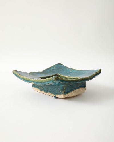 Sculptural Turquoise Green Glazed Ceramic Bowl United States c 1990