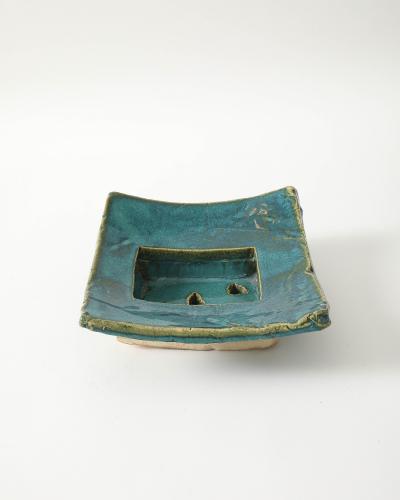 Sculptural Turquoise Green Glazed Ceramic Bowl United States c 1990