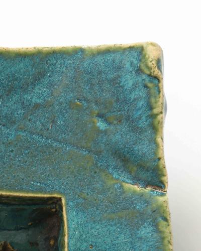 Sculptural Turquoise Green Glazed Ceramic Bowl United States c 1990