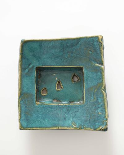 Sculptural Turquoise Green Glazed Ceramic Bowl United States c 1990