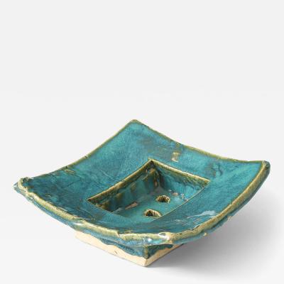Sculptural Turquoise Green Glazed Ceramic Bowl United States c 1990