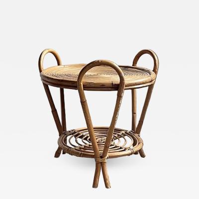 Sculptural Two Tier Rattan Side Table with Looped Supports Japan circa 1970s