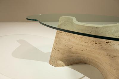 Sculptural Vintage Travertine Coffee Table with Glass Top Italy 1970s