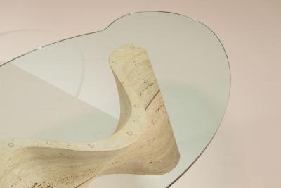 Sculptural Vintage Travertine Coffee Table with Glass Top Italy 1970s