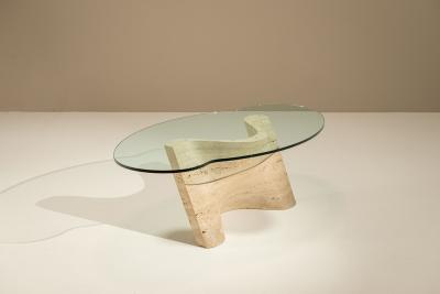 Sculptural Vintage Travertine Coffee Table with Glass Top Italy 1970s