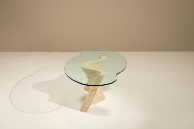 Sculptural Vintage Travertine Coffee Table with Glass Top Italy 1970s