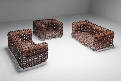 Sculptural Woven Leather Sofa 1950s