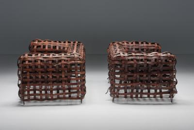 Sculptural Woven Leather Sofa 1950s