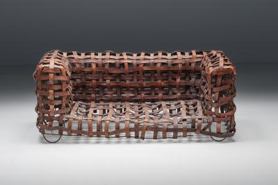 Sculptural Woven Leather Sofa 1950s
