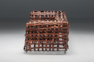 Sculptural Woven Leather Sofa 1950s