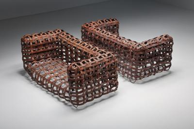 Sculptural Woven Leather Sofa 1950s