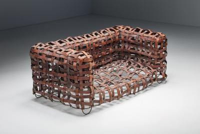 Sculptural Woven Leather Sofa 1950s