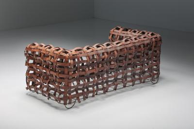 Sculptural Woven Leather Sofa 1950s