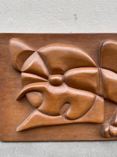 Sculptural decorative wood panel by A Guignard