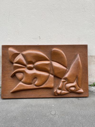 Sculptural decorative wood panel by A Guignard