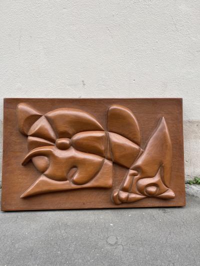 Sculptural decorative wood panel by A Guignard