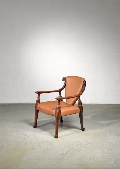 Sculptural wood and leather side chair Austria