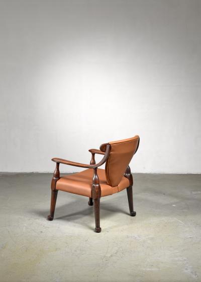 Sculptural wood and leather side chair Austria