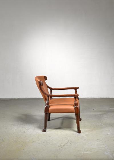 Sculptural wood and leather side chair Austria
