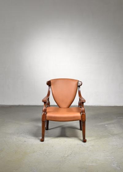 Sculptural wood and leather side chair Austria
