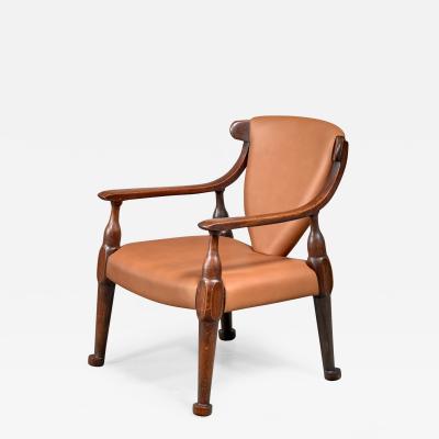 Sculptural wood and leather side chair Austria