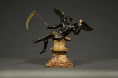 Sculpture of Cronus resting on a breccia marble pedestal