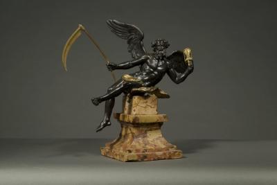 Sculpture of Cronus resting on a breccia marble pedestal