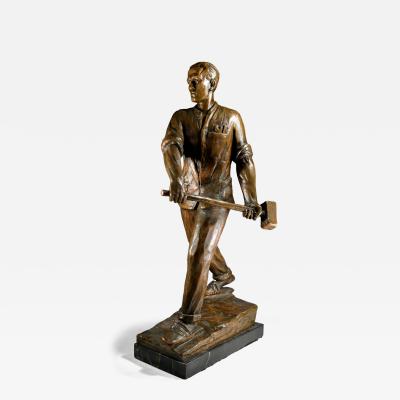 Sculpture of a Steelworker Metropolis Builder Social Realism Germany 1930