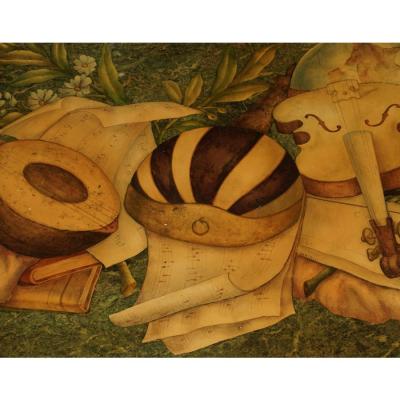 Scuola Florentine Marble Brass Trompe lOeil Cocktail Table