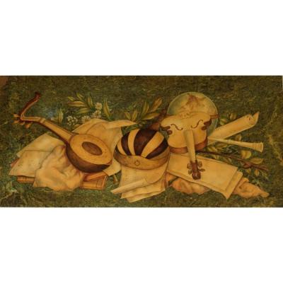 Scuola Florentine Marble Brass Trompe lOeil Cocktail Table