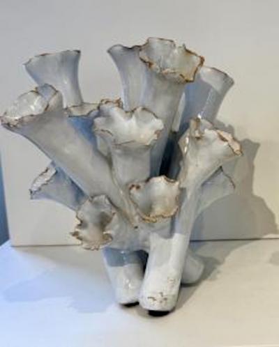Sea Flowers white glazed Ceramic Vase 1990s