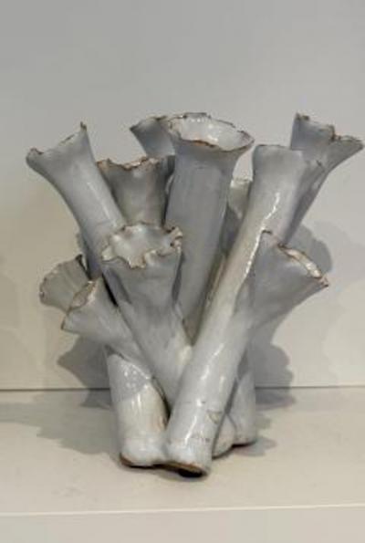 Sea Flowers white glazed Ceramic Vase 1990s