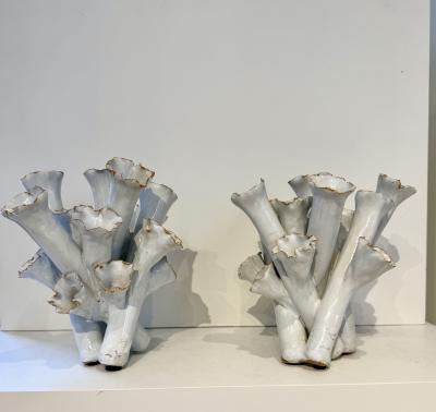 Sea Flowers white glazed Ceramic Vases 1990s