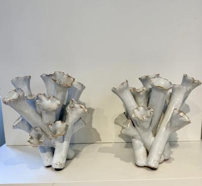 Sea Flowers white glazed Ceramic Vases 1990s