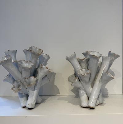 Sea Flowers white glazed Ceramic Vases 1990s