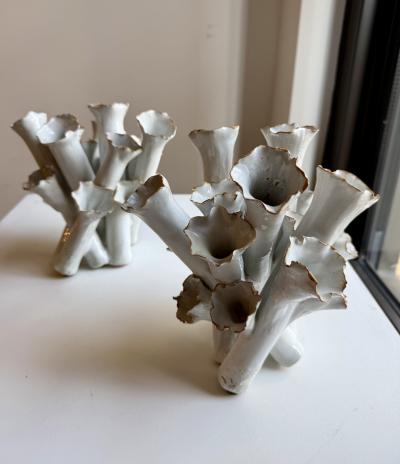 Sea Flowers white glazed Ceramic Vases 1990s